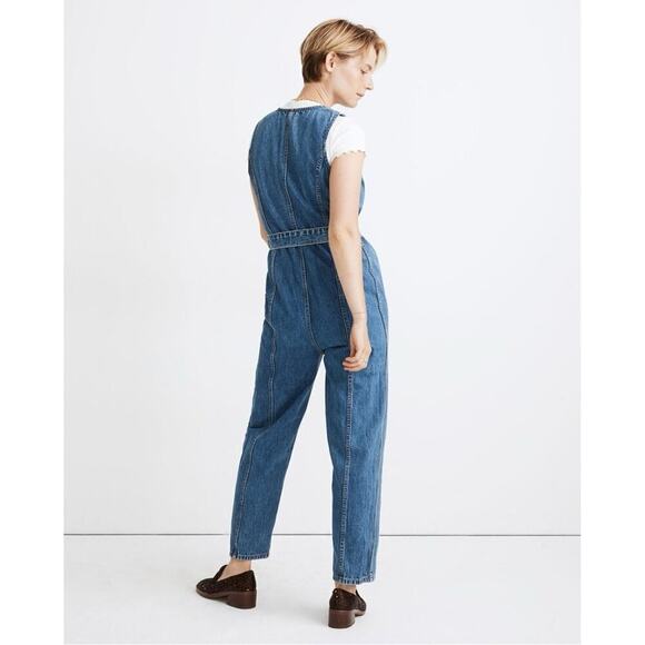 Madewell Denim Sleeveless Tie-Waist Jumpsuit in Belvoir Wash Sz XXS - Picture 8 of 9